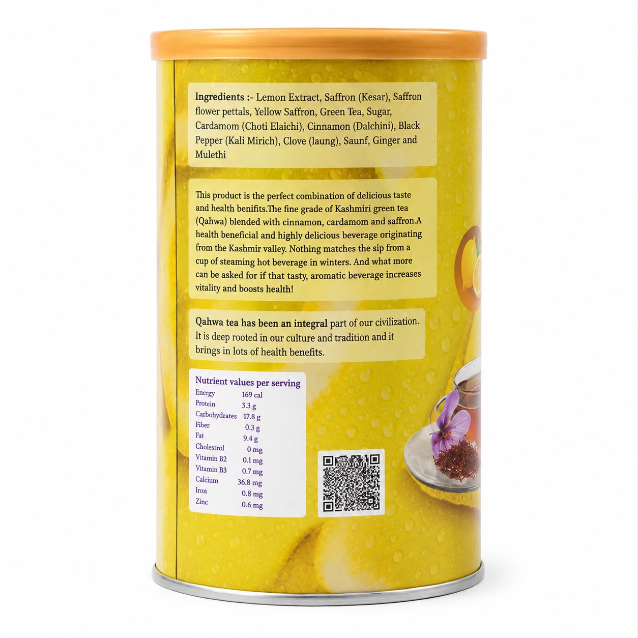 Traditional Kashmiri Lemon Kehwa Tea _ instant mix with sugar and saffron