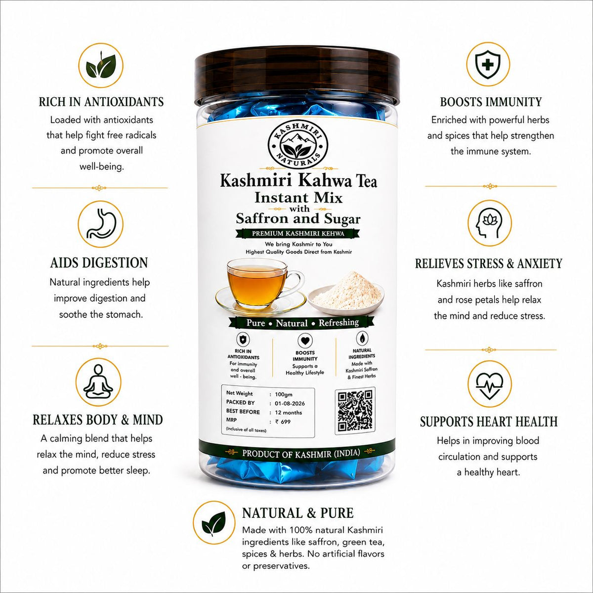 Kashmiri Kahwa Tea Instant Mix with Saffron and Sugar