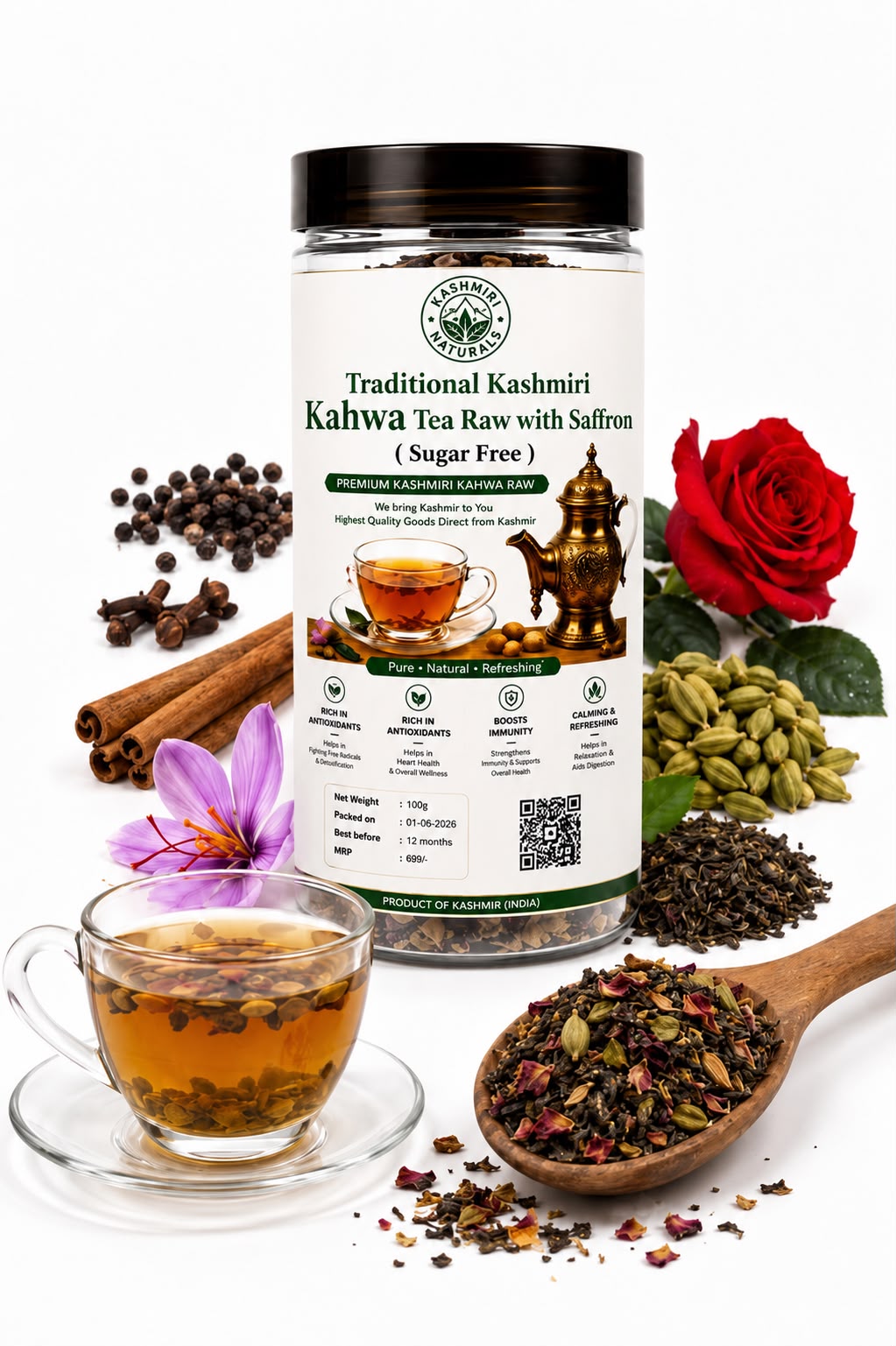 Traditional Kashmiri Kahwa Tea Raw with Saffron