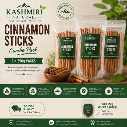 Cinnamon Sticks Combo Pack(3 × 250g)+ FREE ( 20gm Kehwa )