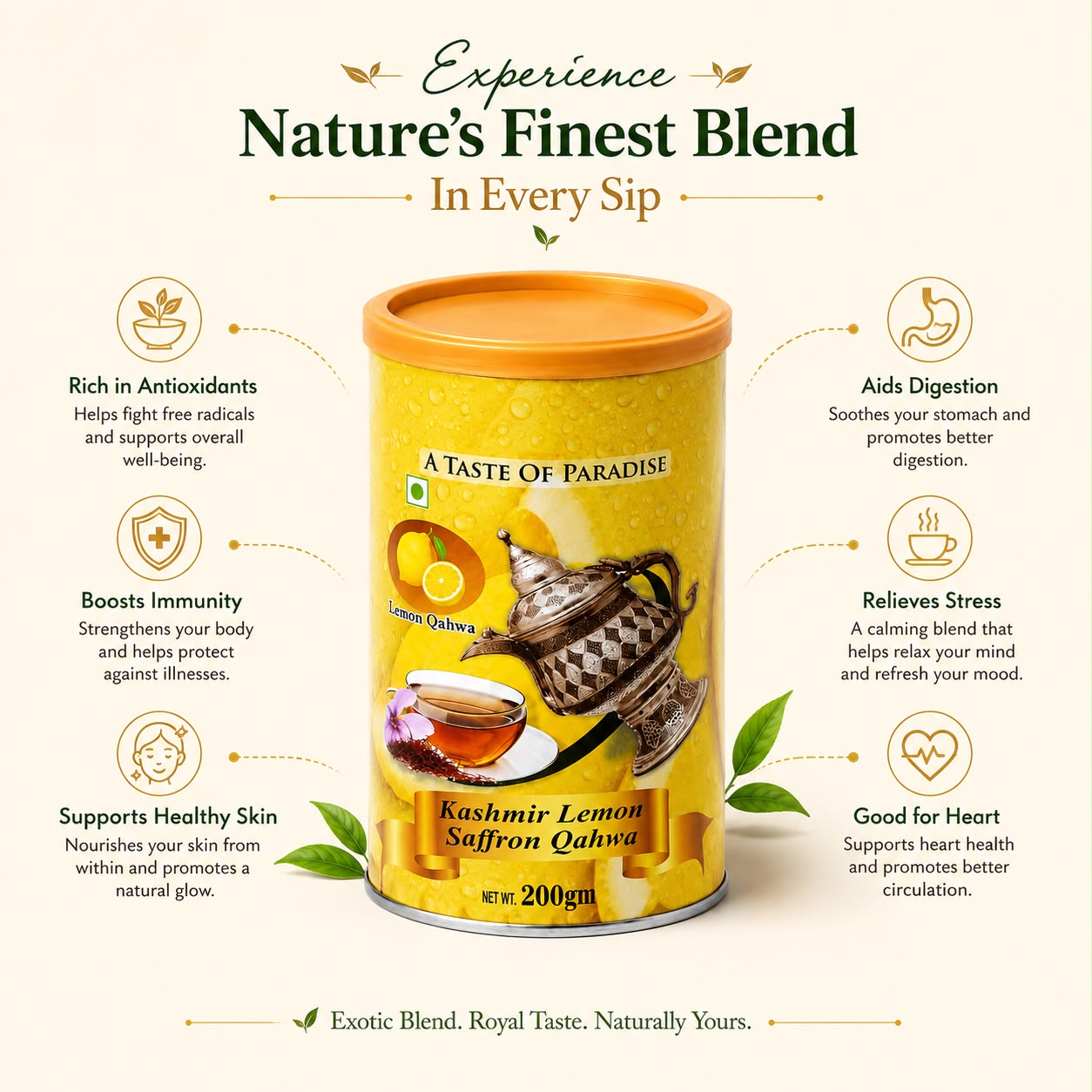 Traditional Kashmiri Lemon Kehwa Tea _ instant mix with sugar and saffron